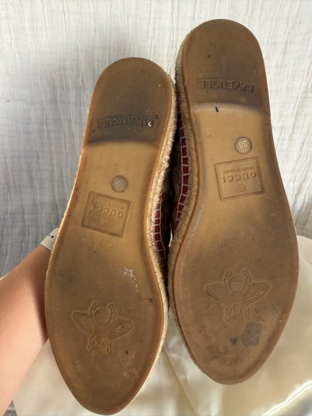 Gucci GG Canvas Espadrille Loafers with Red Trim and Gold Hardware - Picture 9 of 13
